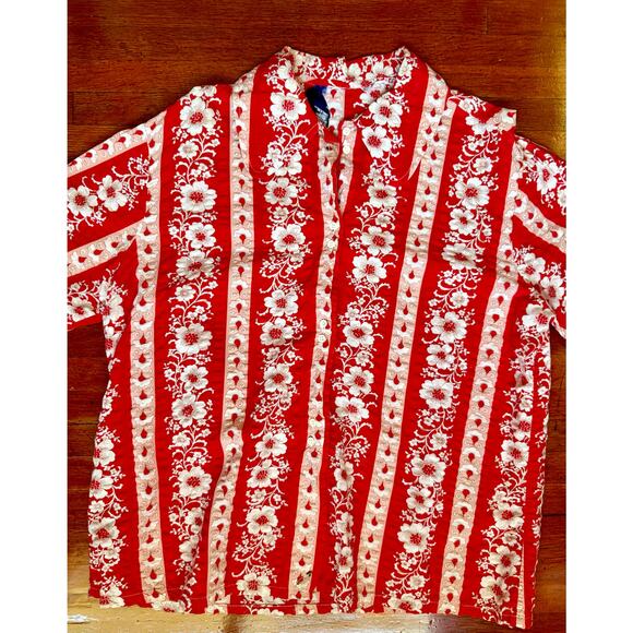 Vintage 60s Lady Marlboro Red White Floral Western Boho Long Sleeve Blouse Small - Picture 3 of 8